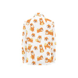 Brown pomeranian pattern Women's Long Sleeve Polo Shirt