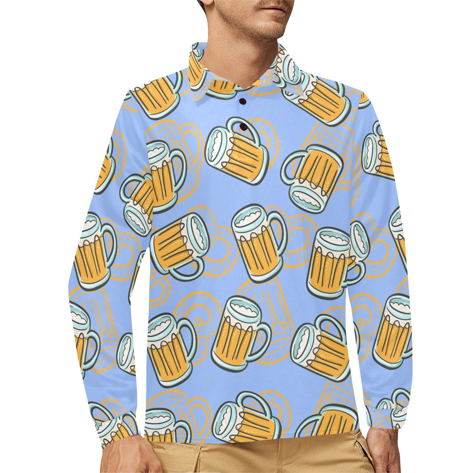 Beer pattern Men's Long Sleeve Polo Shirt