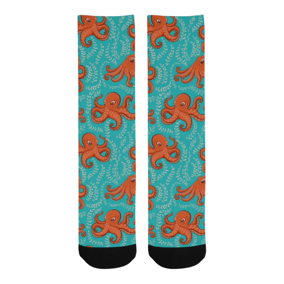 Octopus turquoise background Crew Socks