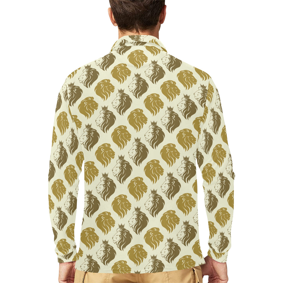 Lion Pattern Print Design 02 Men's Long Sleeve Polo Shirt