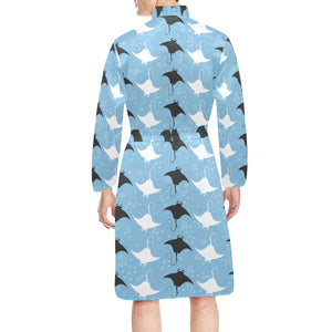Stingray Pattern Print Design 03 Men's Long Sleeve Belted Night Robe