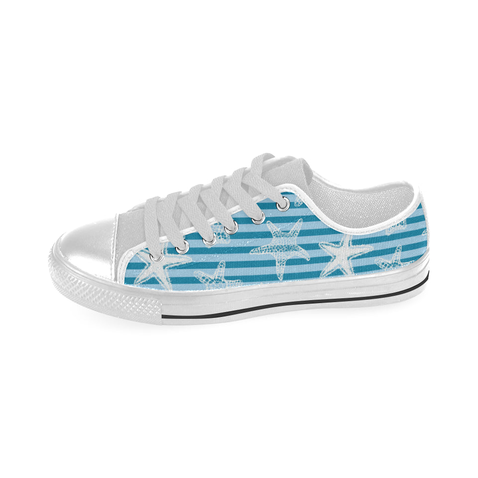 Starfish blue blackground Men's Low Top Shoes White