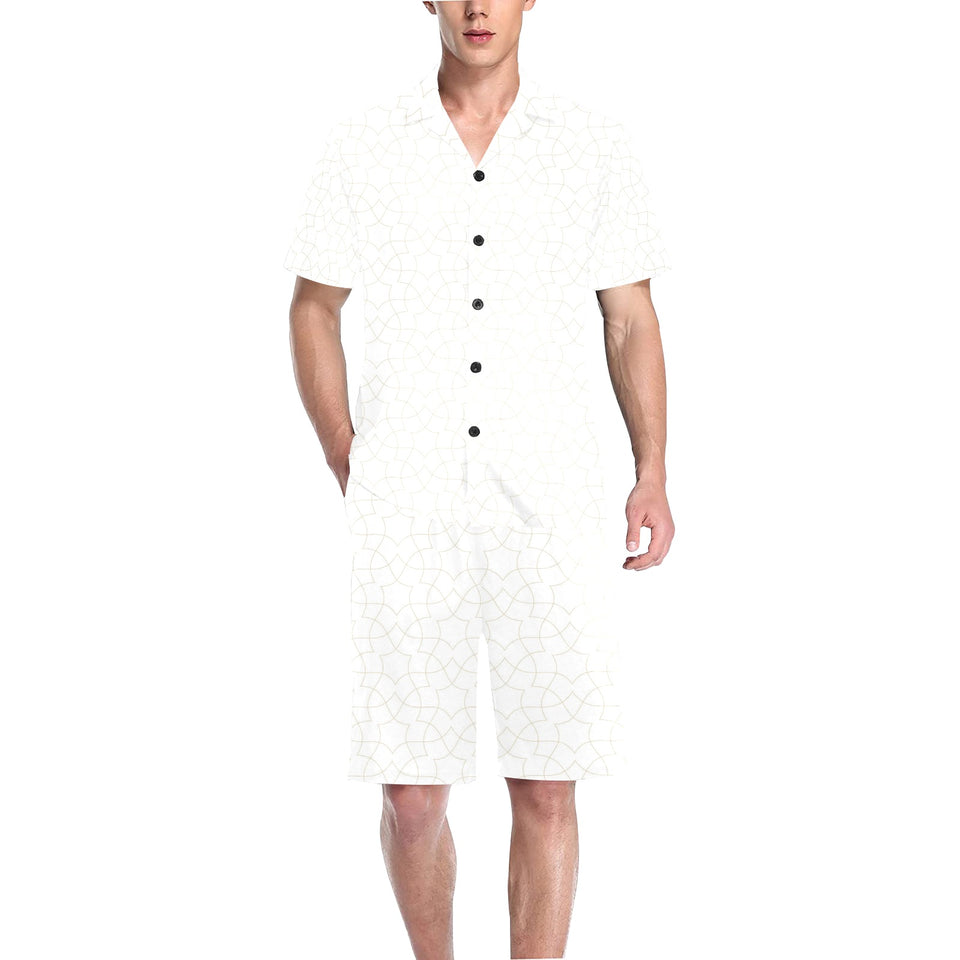 arabic white pattern Men's V-Neck Short Pajama Set