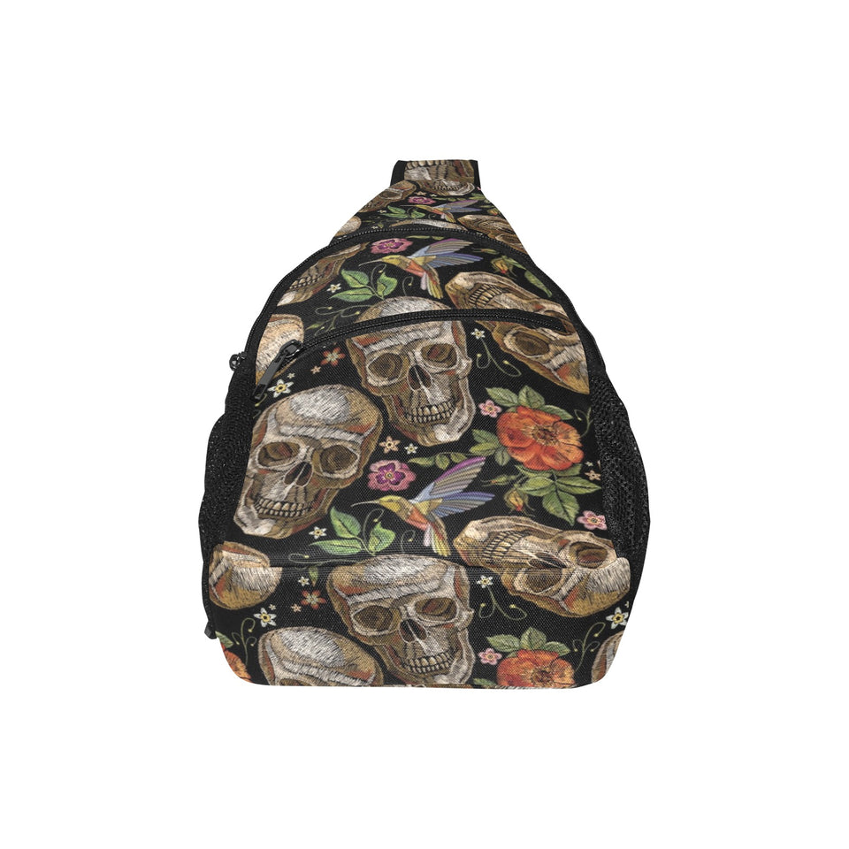Skull rose humming bird flower pattern All Over Print Chest Bag