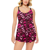 Lips Pattern Print Design 03 Chest Sexy Pleated Two Piece Swim Dress