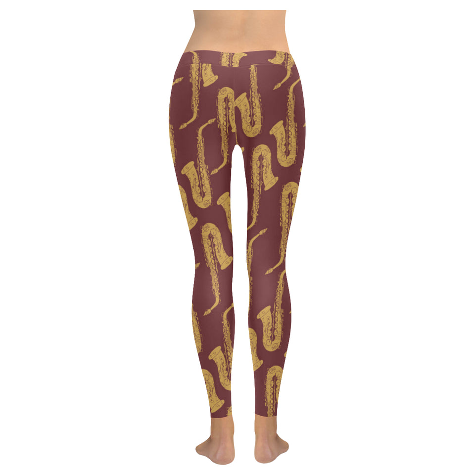 Hand drawn gold saxophone red background Women's Legging Fulfilled In US