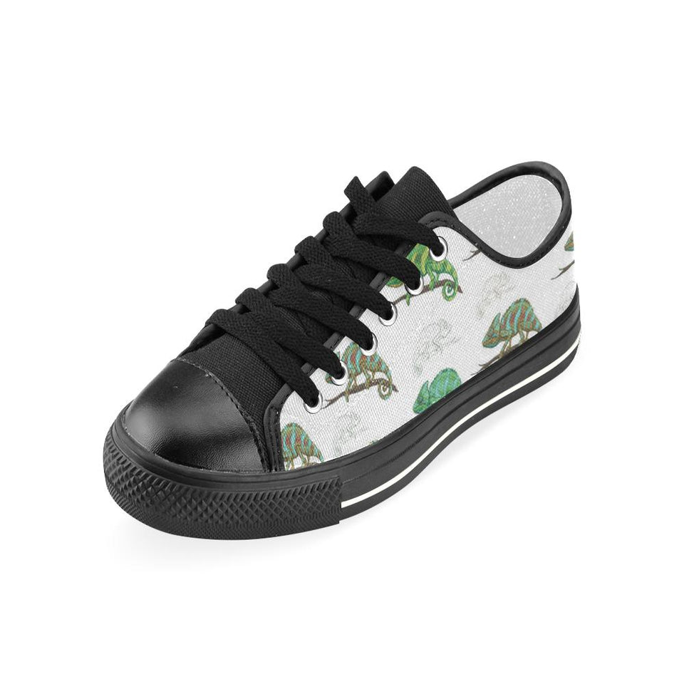 Chameleon lizard pattern Kids' Boys' Girls' Low Top Canvas Shoes Black
