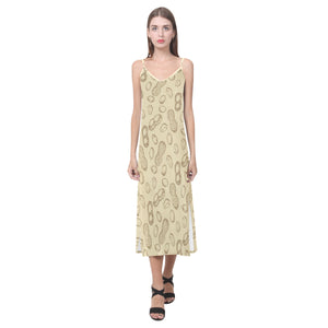 hand drawn peanuts pattern V-Neck Open Fork Long Dress
