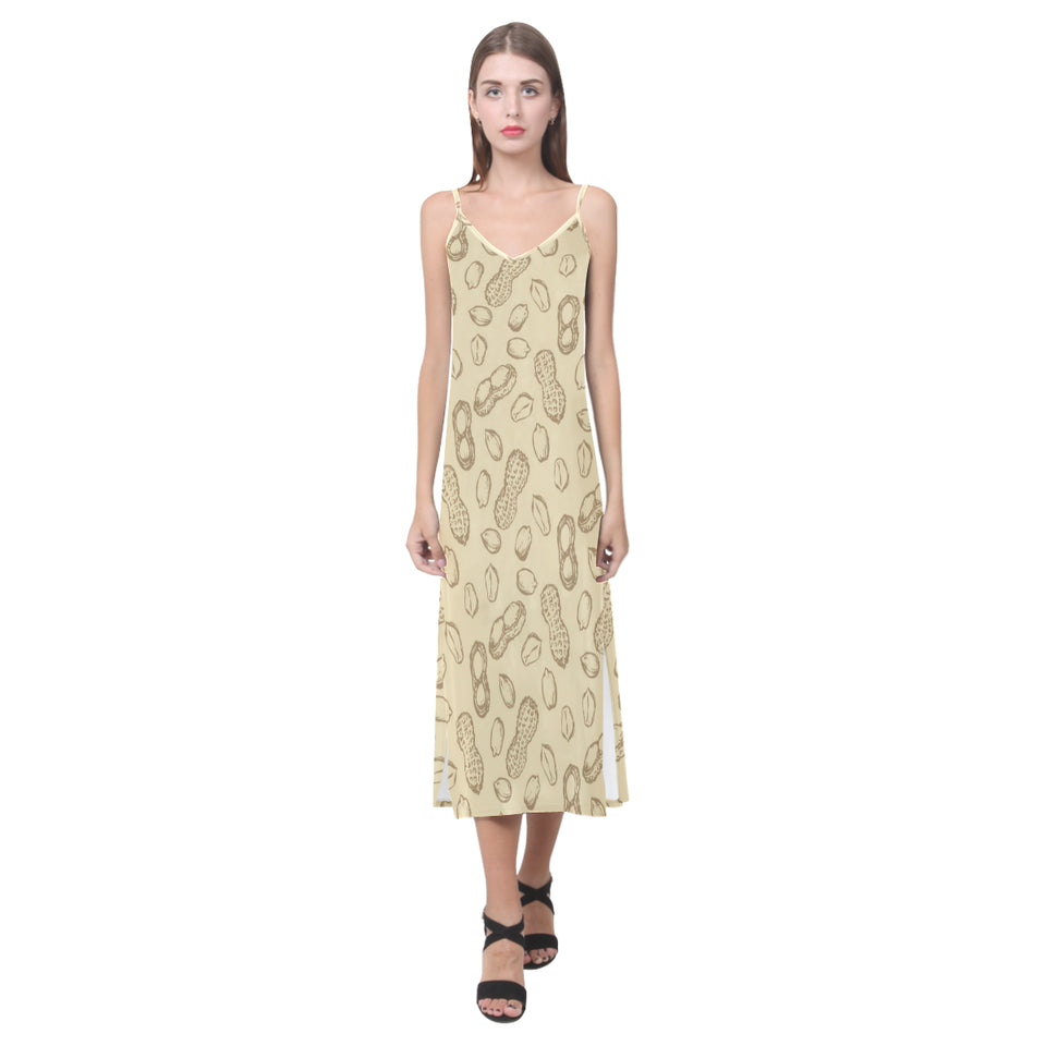 hand drawn peanuts pattern V-Neck Open Fork Long Dress