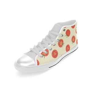 Tomato dot background Men's High Top Canvas Shoes White