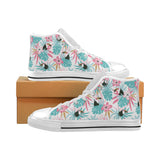 Toucan tropical flower leave pattern Men's High Top Canvas Shoes White