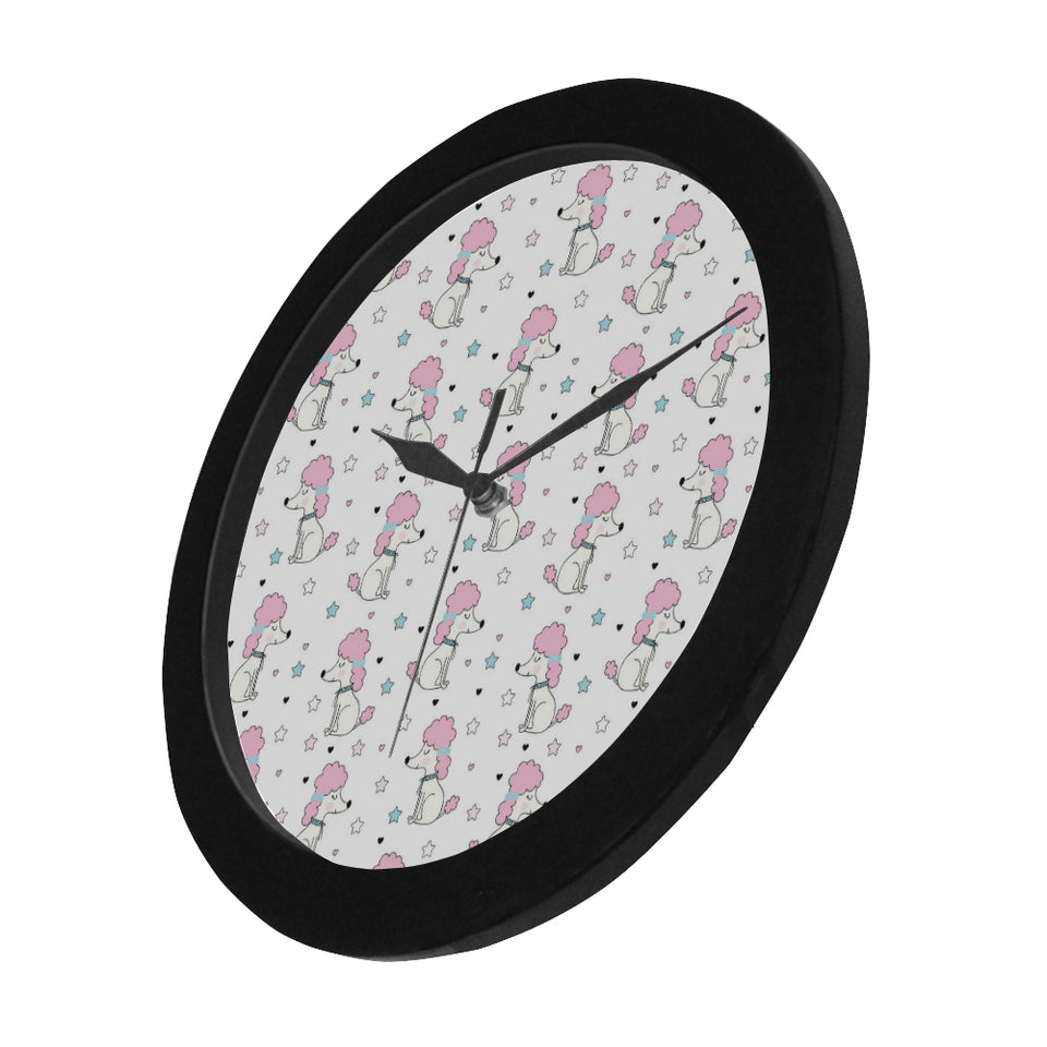 Cute poodle dog star pattern Elegant Black Wall Clock