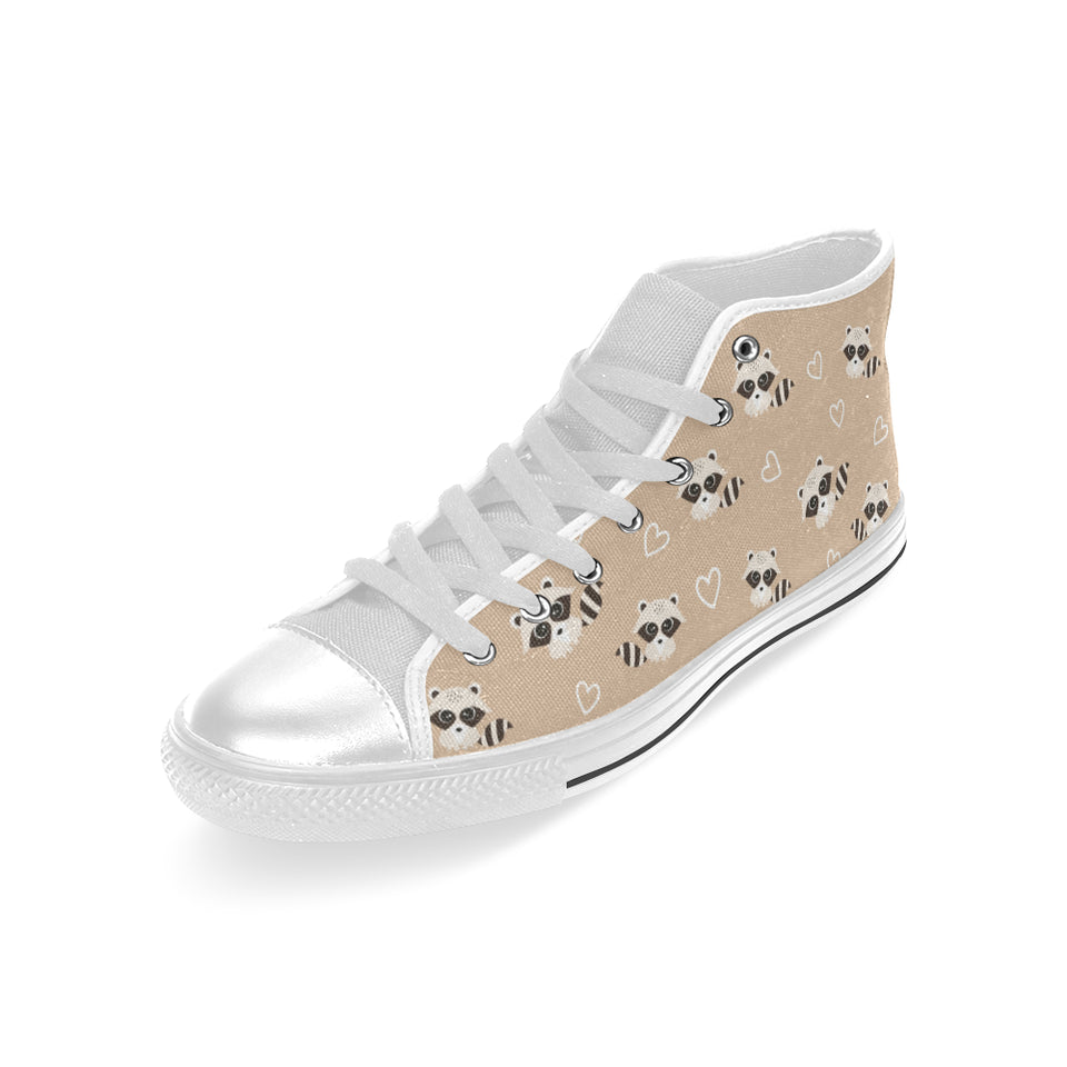 Cute raccoon heart pattern Men's High Top Canvas Shoes White