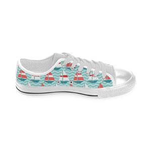 Red White sailboat wave background Men's Low Top Shoes White