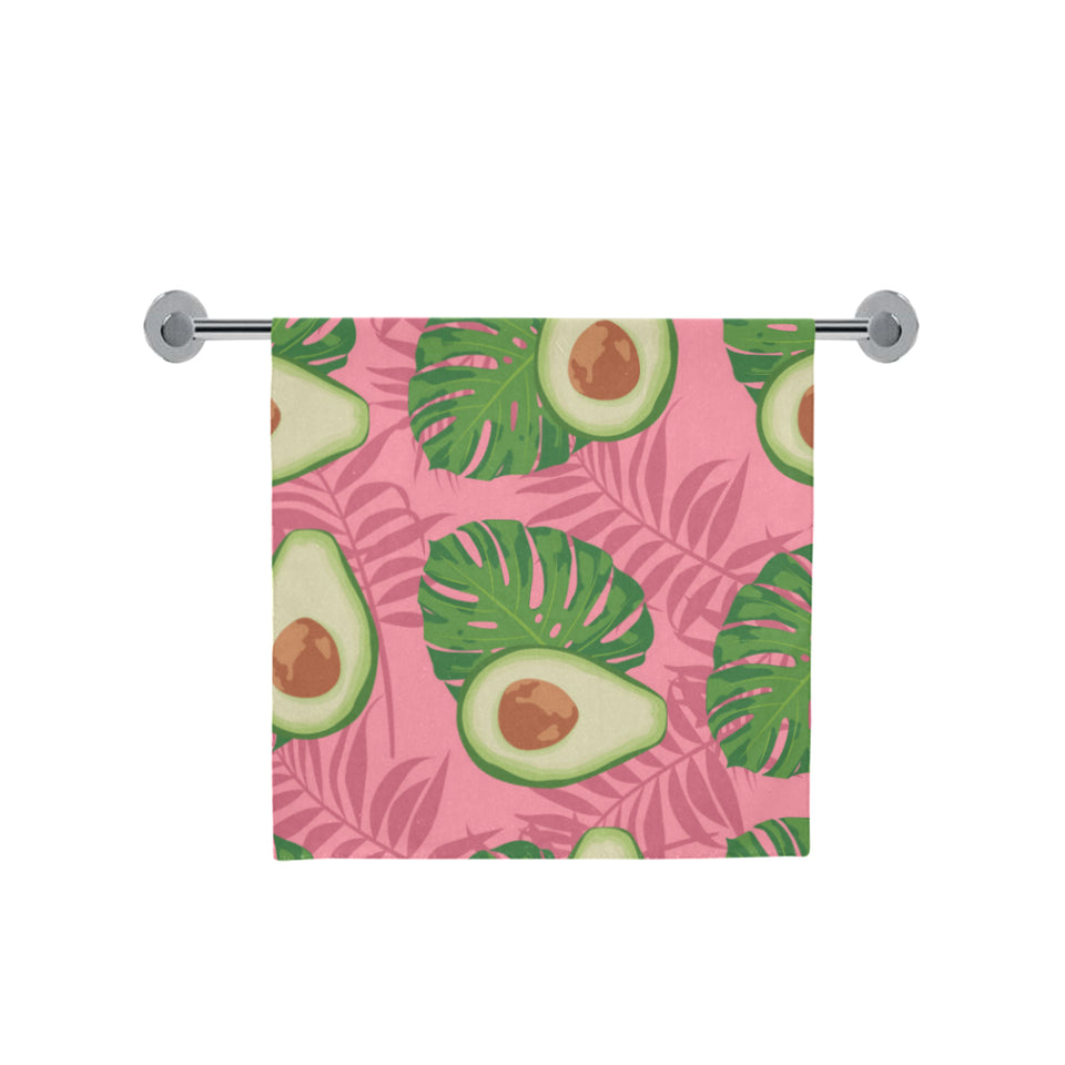 Avocado slices leaves pink back ground Bath Towel