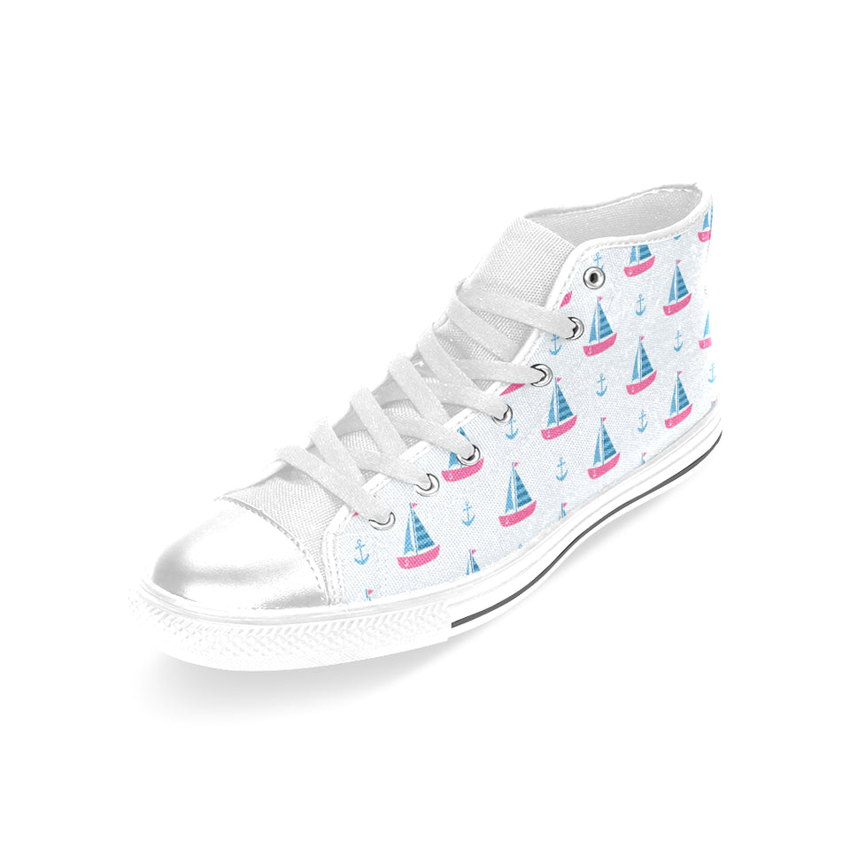 Sailboat anchor pattern Women's High Top Canvas Shoes White