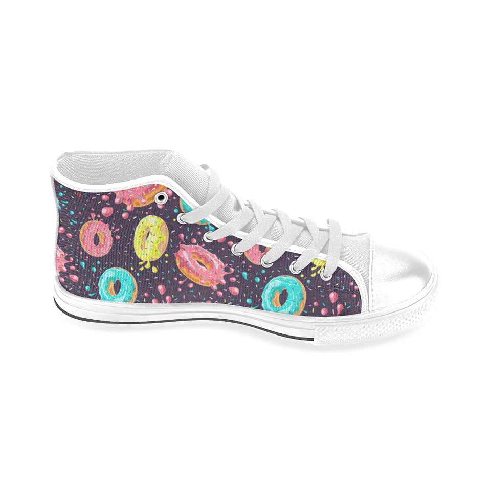 Colorful donut glaze pattern Men's High Top Canvas Shoes White