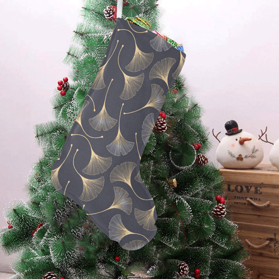 Gold ginkgo leaves Christmas Stocking