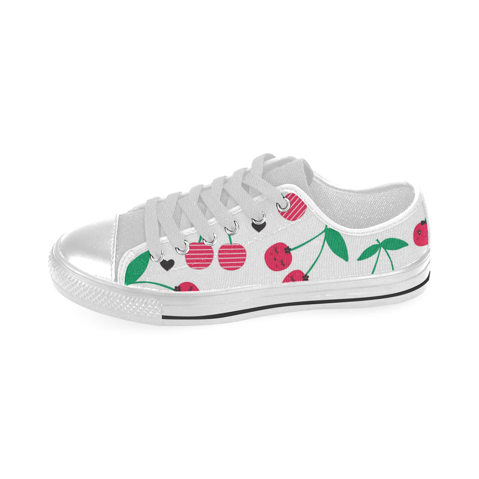 cherry pattern white background Men's Low Top Shoes White