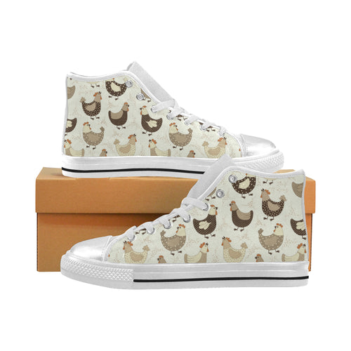 Cute rooster chicken cock Women's High Top Canvas Shoes White