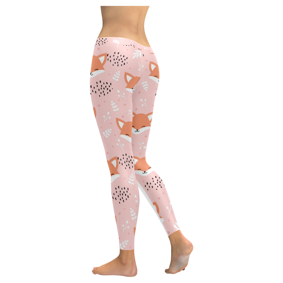 Cute fox pattern pink background Women's Legging Fulfilled In US
