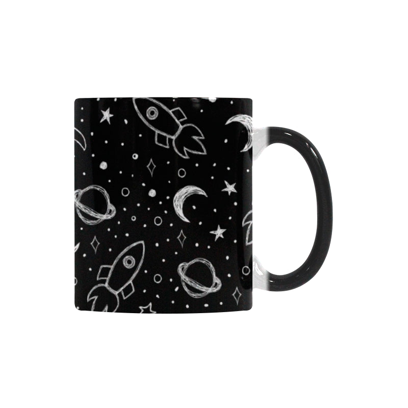 Hand drawn space rocket star planet Morphing Mug Heat Changing Mug