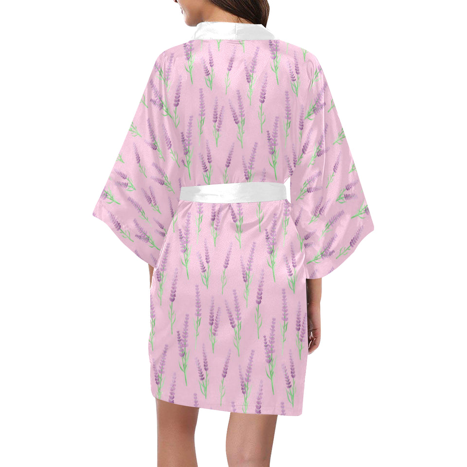 Lavender pattern pink background Women's Short Kimono Robe