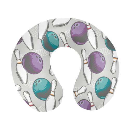 Bowling ball and pin gray background U-Shaped Travel Neck Pillow