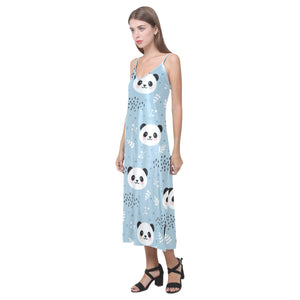 Cute panda pattern V-Neck Open Fork Long Dress