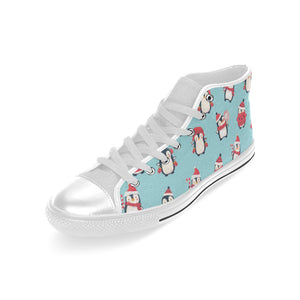 Cute penguin christmas  design pattern Men's High Top Canvas Shoes White