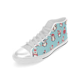 Cute penguin christmas  design pattern Men's High Top Canvas Shoes White