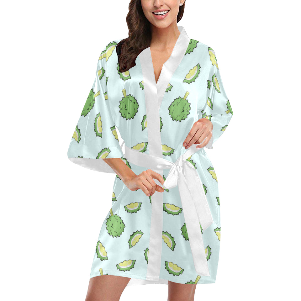 Durian pattern blue background Women's Short Kimono Robe