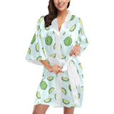 Durian pattern blue background Women's Short Kimono Robe