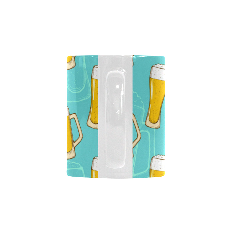 Beer pattern green background Classical White Mug (Fulfilled In US)