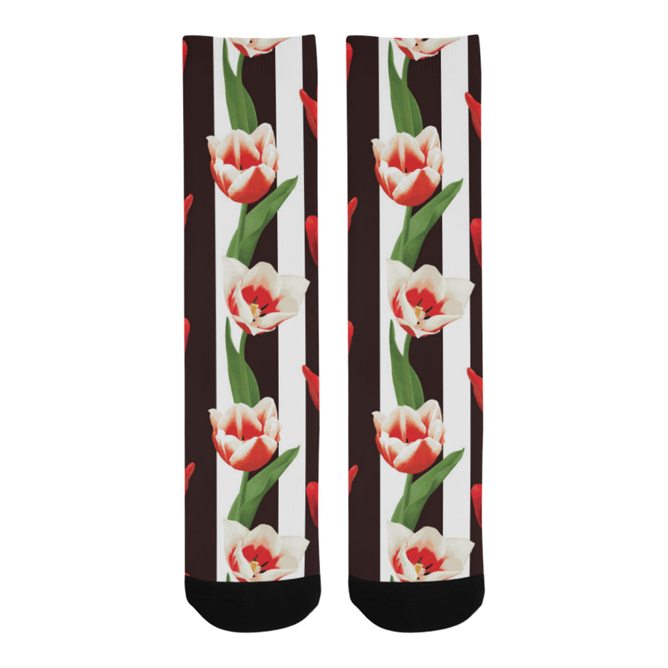 red and white tulips pattern Crew Socks