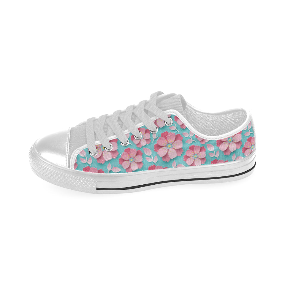 3D sakura cherry blossom pattern Men's Low Top Shoes White