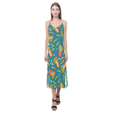 French fries red paper box pattern V-Neck Open Fork Long Dress
