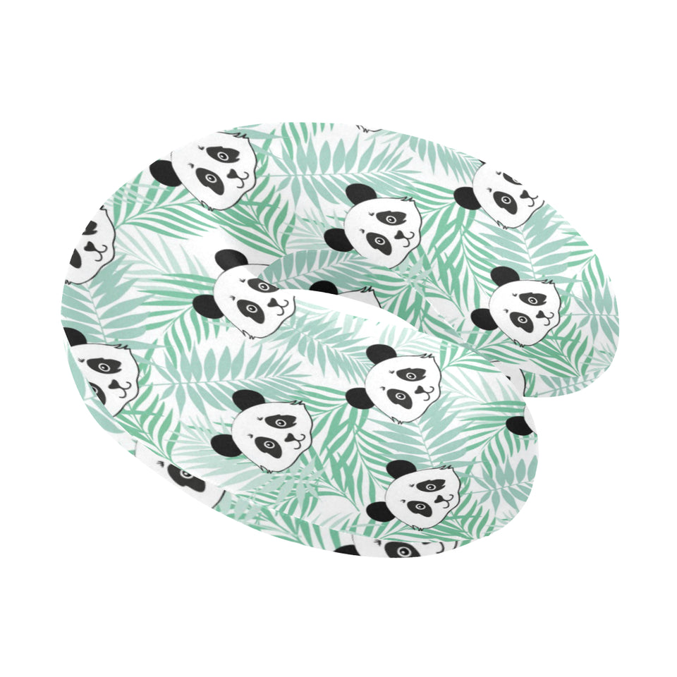 Panda pattern tropical leaves background U-Shaped Travel Neck Pillow