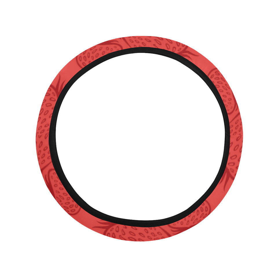 strawberry pattern red background Car Steering Wheel Cover