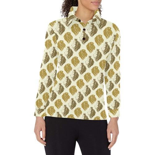Lion Pattern Print Design 02 Women's Long Sleeve Polo Shirt