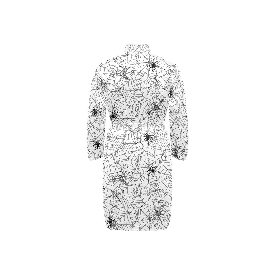 Spider web cobweb pattern Men's Long Sleeve Belted Night Robe