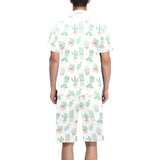 Pastel color cactus pattern Men's V-Neck Short Pajama Set