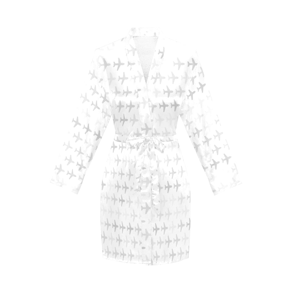 Airplane print pattern Women's Long Sleeve Belted Night Robe