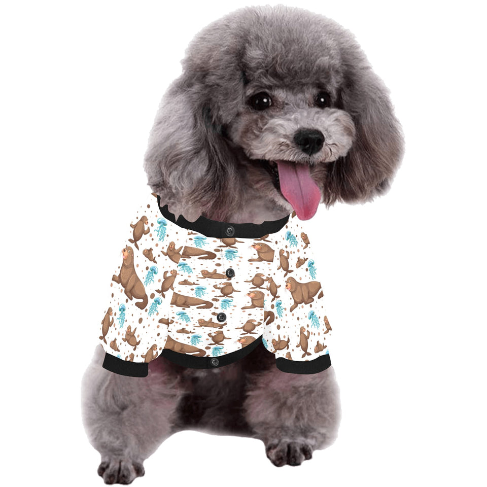 sea lion Seals jellyfish pattern All Over Print Pet Dog Round Neck Fuzzy Shirt