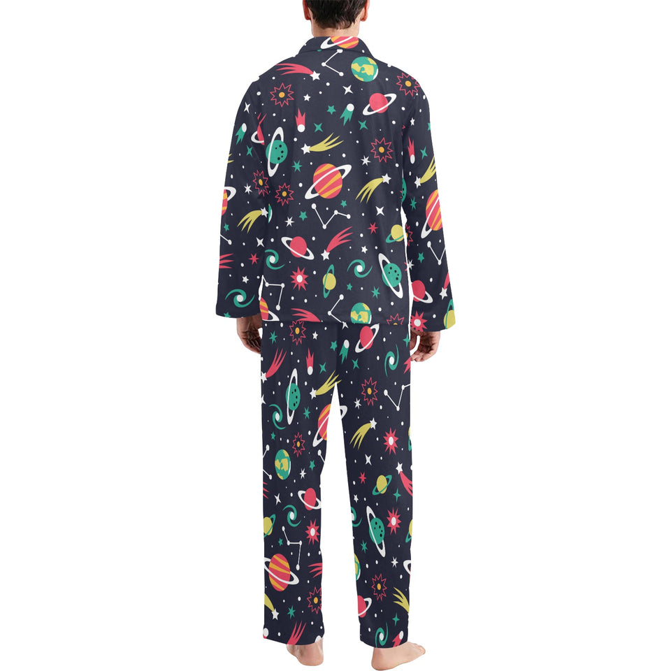 colorful space pattern planet star Men's Long Pajama Set
