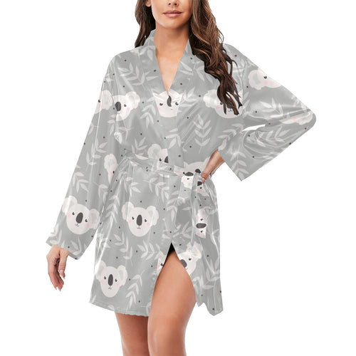 Cute koala leaves pattern Women's Long Sleeve Belted Night Robe