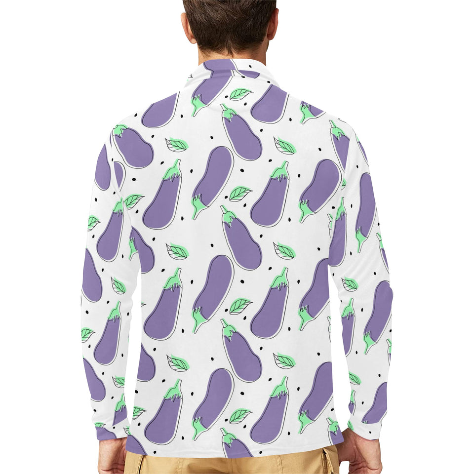 Eggplant Pattern Print Design 05 Men's Long Sleeve Polo Shirt