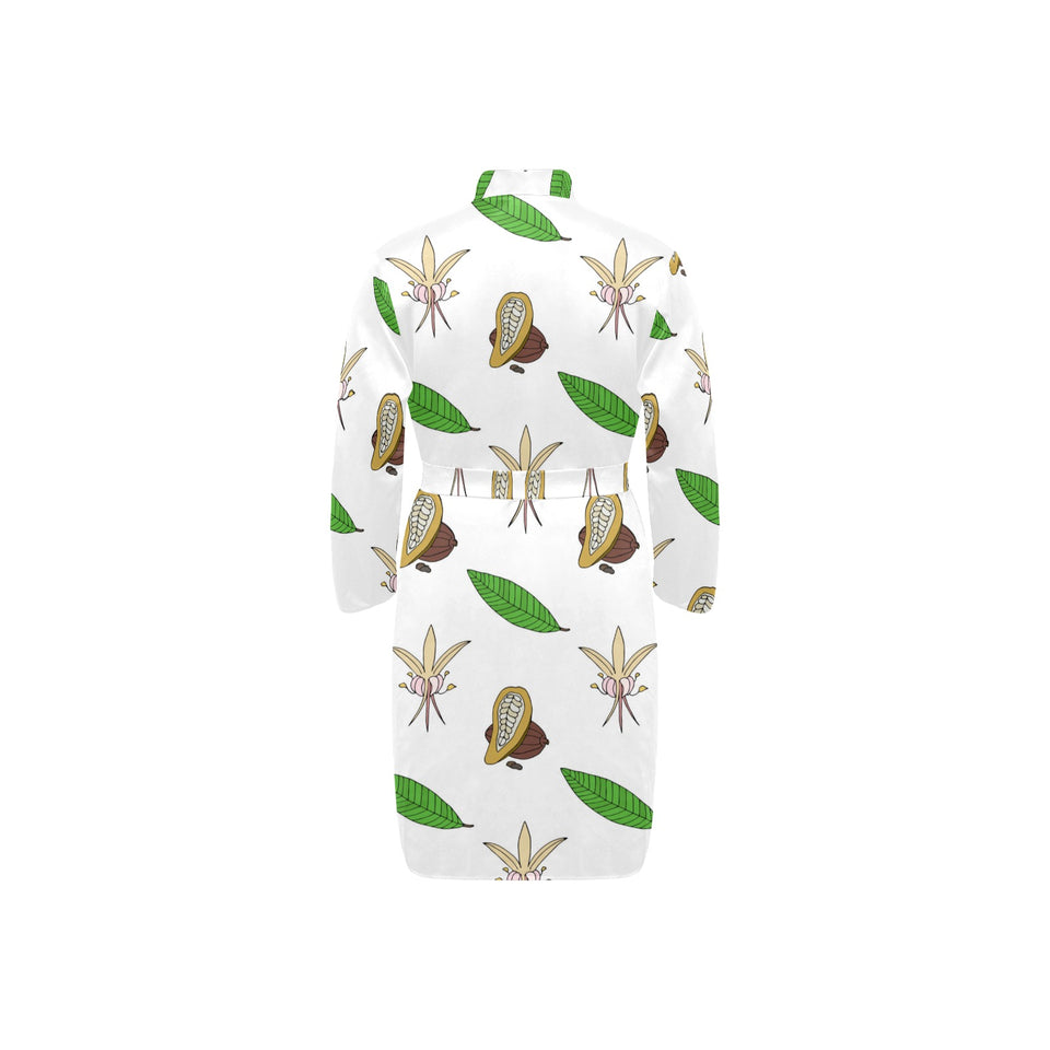 Color hand drawn cacao pattern Men's Long Sleeve Belted Night Robe