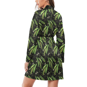 Green Peas Pattern Print Design 02 Women's Long Sleeve Belted Night Robe