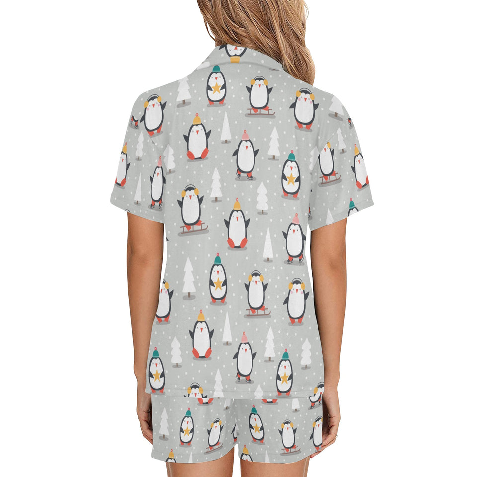 Cute Penguin christmas pattern Women's V-Neck Short Pajama Set